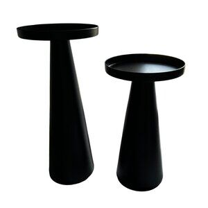 Pair of Black Metal Candle Holders 7 & 5.5 Inches Retro Style Padded Bottom NEW